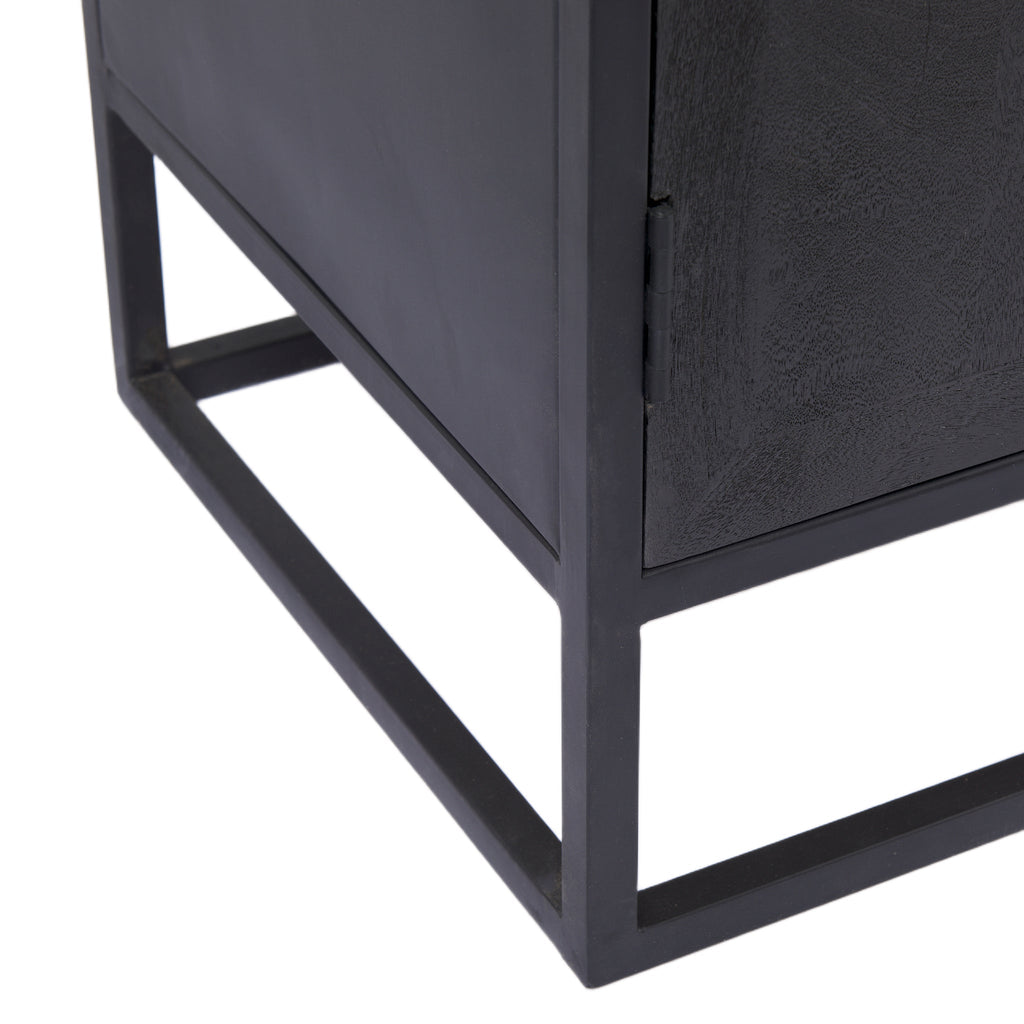 Meuble d'appoint en bois et verre de style rustique avec étagère ouverte pour salon