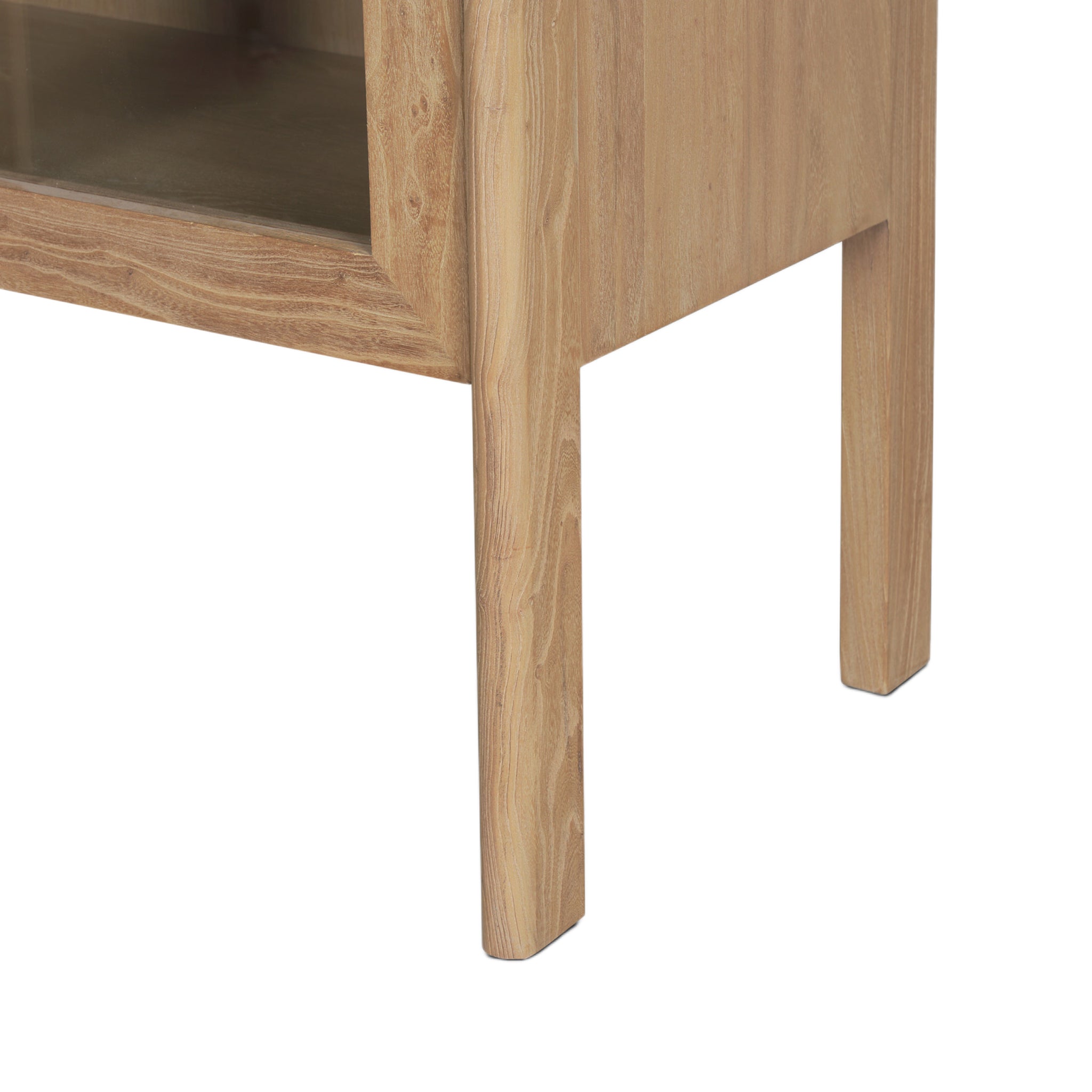 Natural Wood & Glass Arched Curio Cabinet with Display Shelf for Living Room