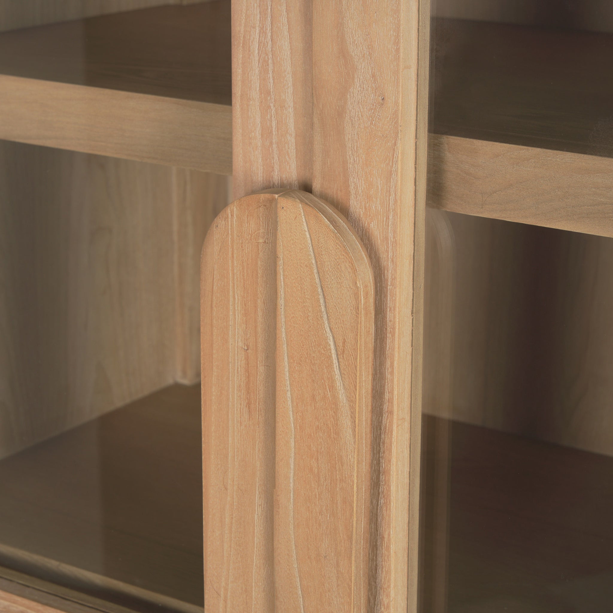 Natural Wood & Glass Arched Curio Cabinet with Display Shelf for Living Room