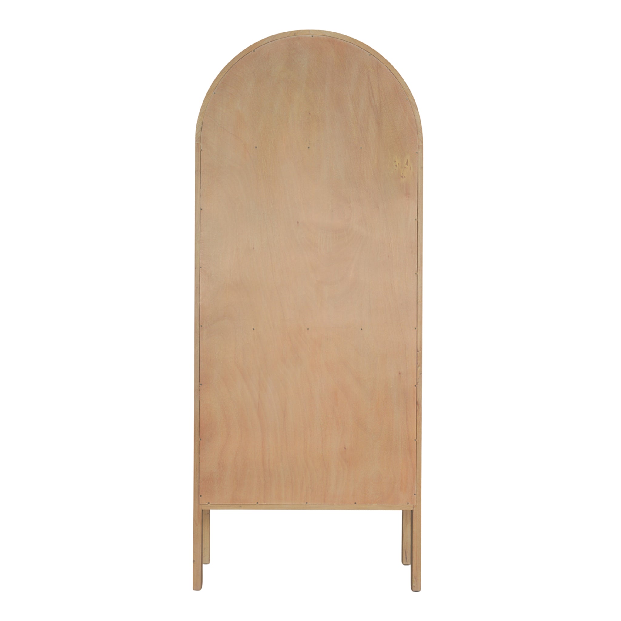 Meuble vitrine arqué en bois naturel et verre avec étagère de présentation pour le salon