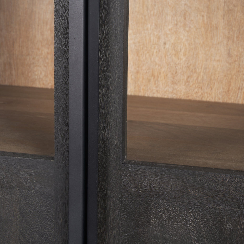 Vitrine en bois et métal style ferme avec porte vitrée et arche pour salle à manger