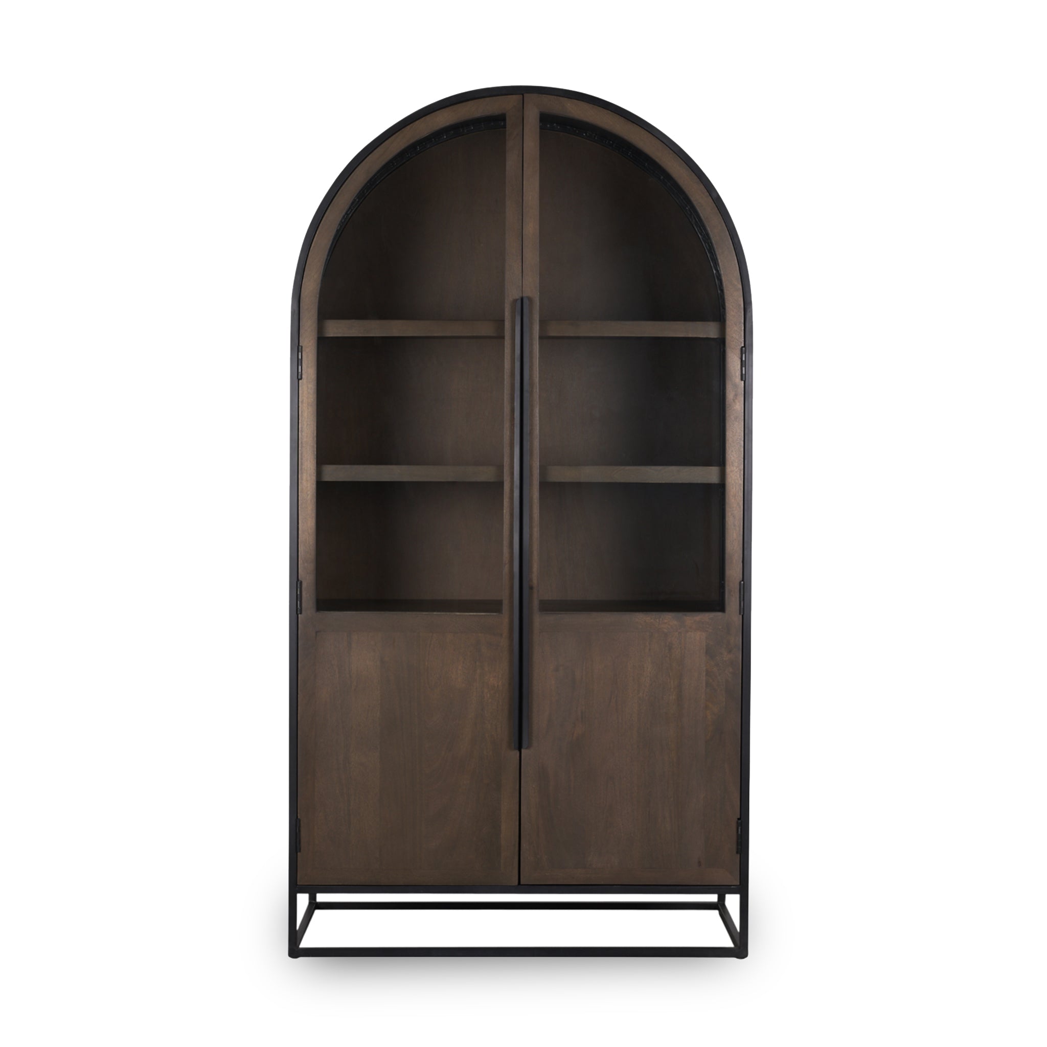 Farmhouse Wood & Metal Arched Curio Cabinet with Glass Door for Dining Room