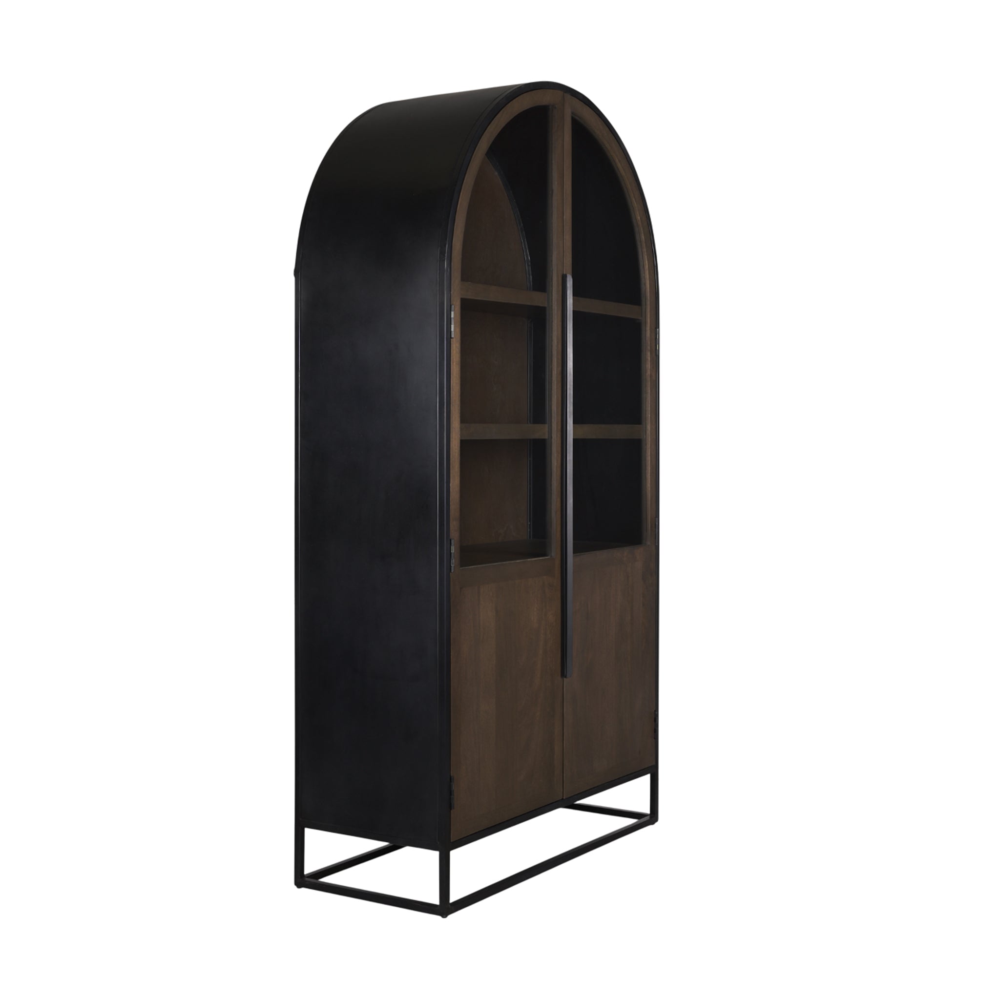 Vitrine en bois et métal style ferme avec porte vitrée et arche pour salle à manger
