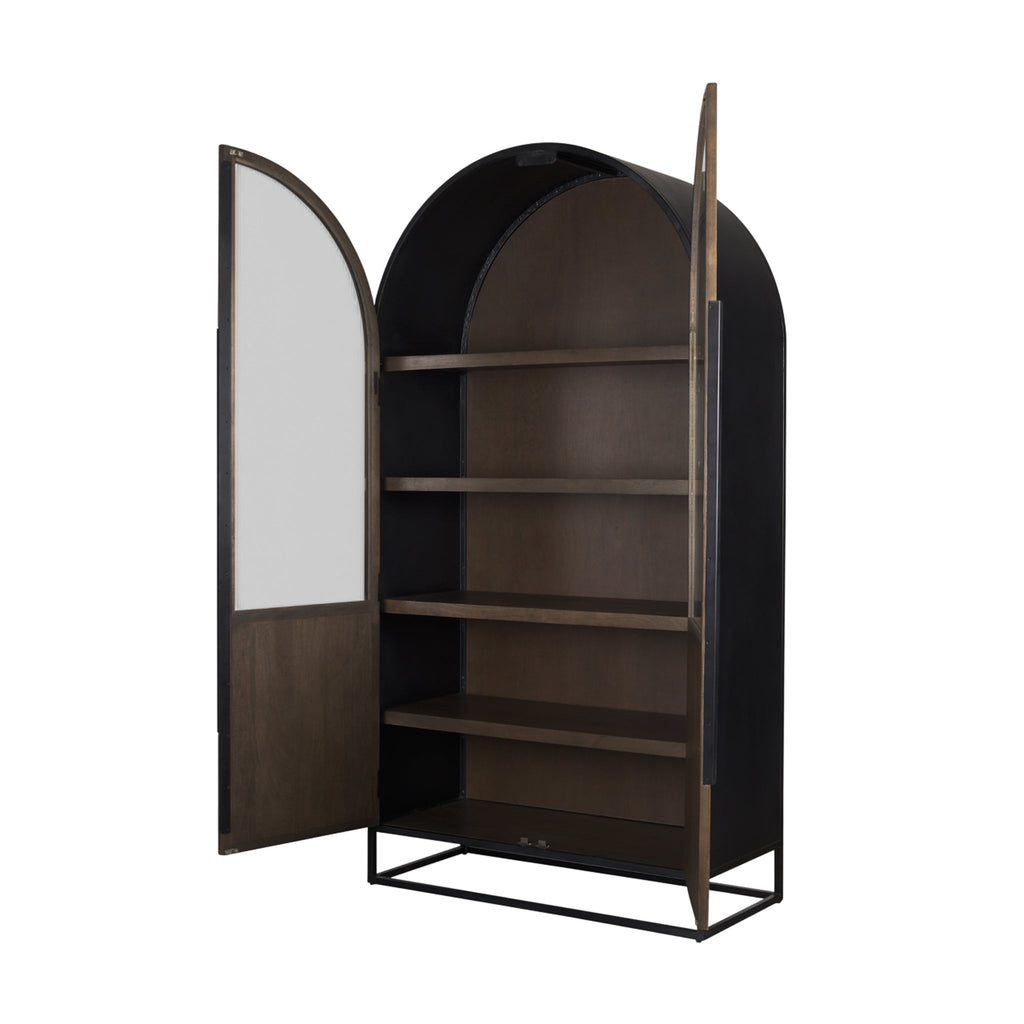 Vitrine en bois et métal style ferme avec porte vitrée et arche pour salle à manger