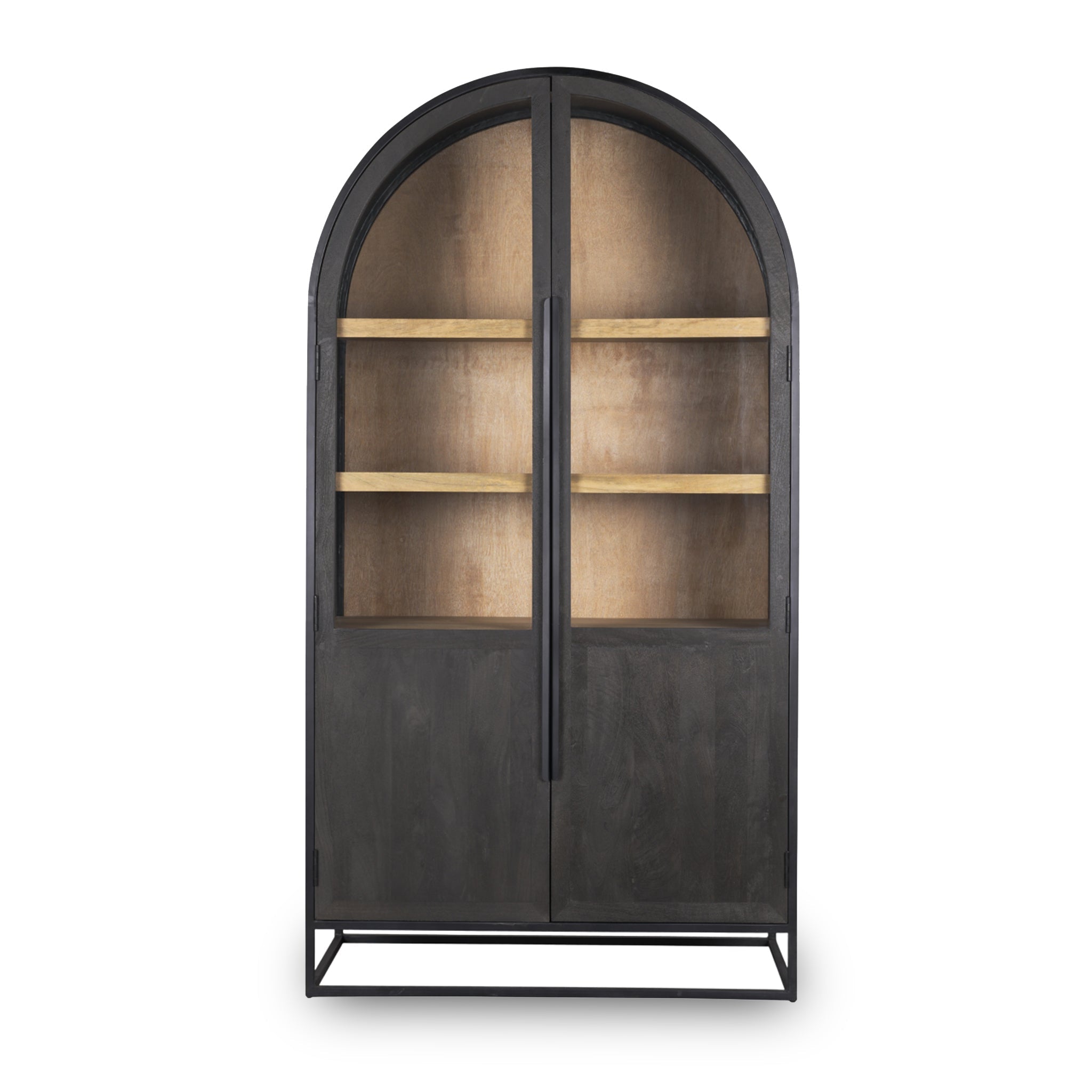 Farmhouse Wood & Metal Arched Curio Cabinet with Glass Door for Dining Room