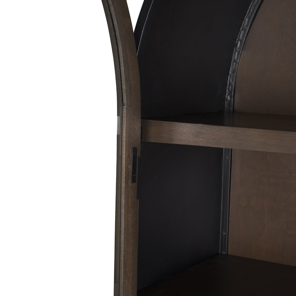 Vitrine en bois et métal style ferme avec porte vitrée et arche pour salle à manger