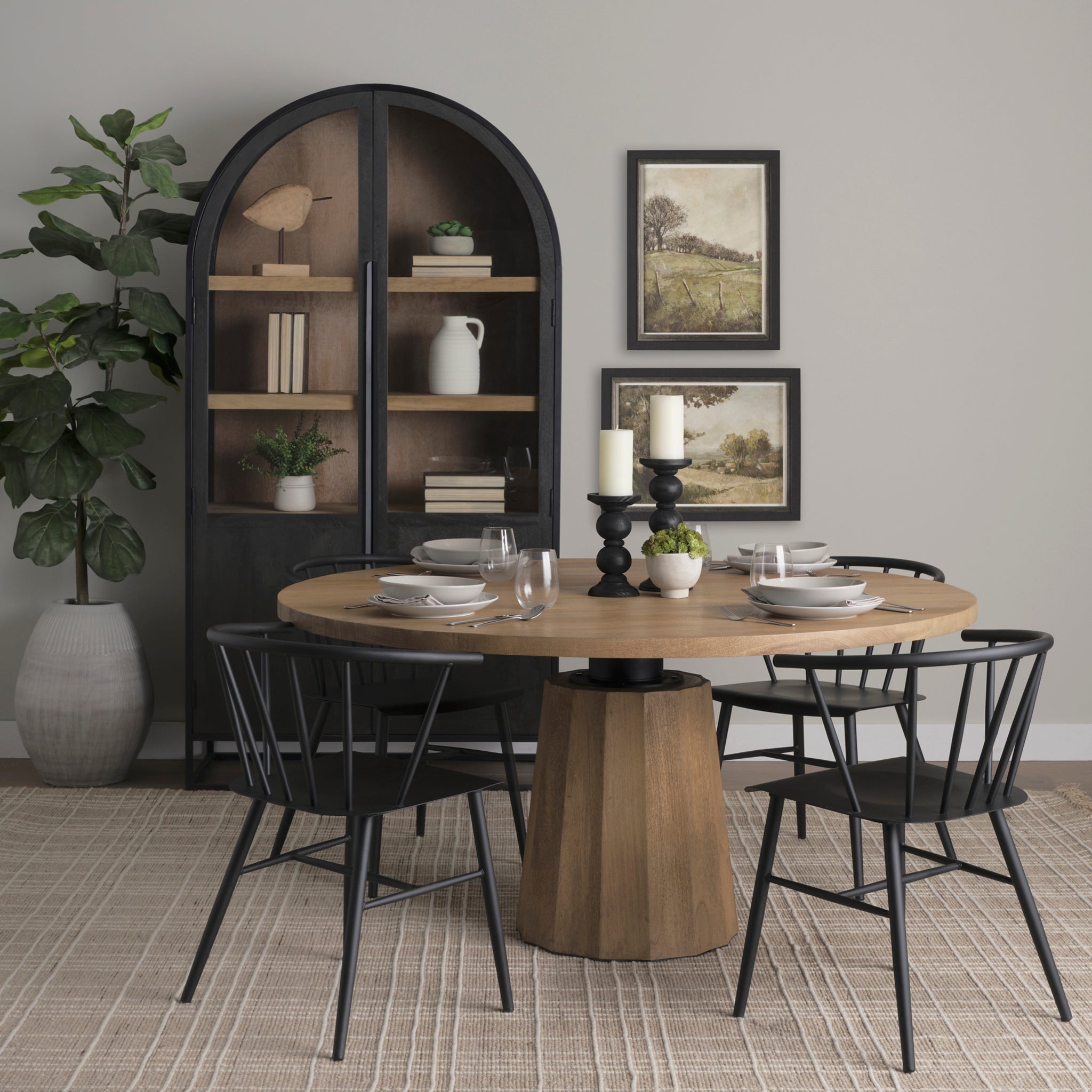 Vitrine en bois et métal style ferme avec porte vitrée et arche pour salle à manger
