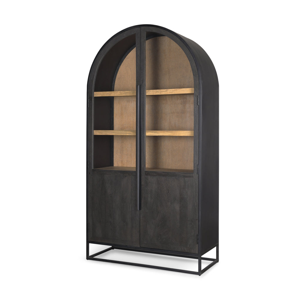 Vitrine en bois et métal style ferme avec porte vitrée et arche pour salle à manger