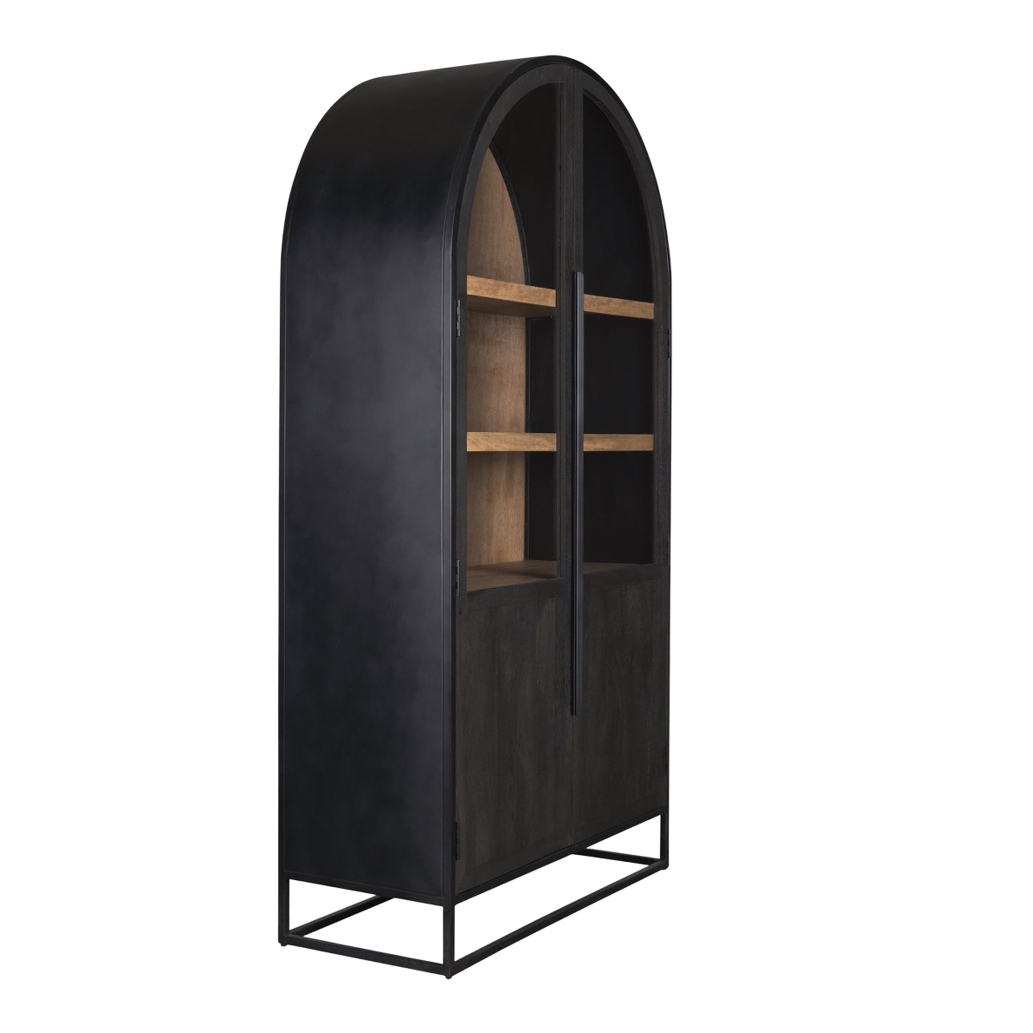 Vitrine en bois et métal style ferme avec porte vitrée et arche pour salle à manger
