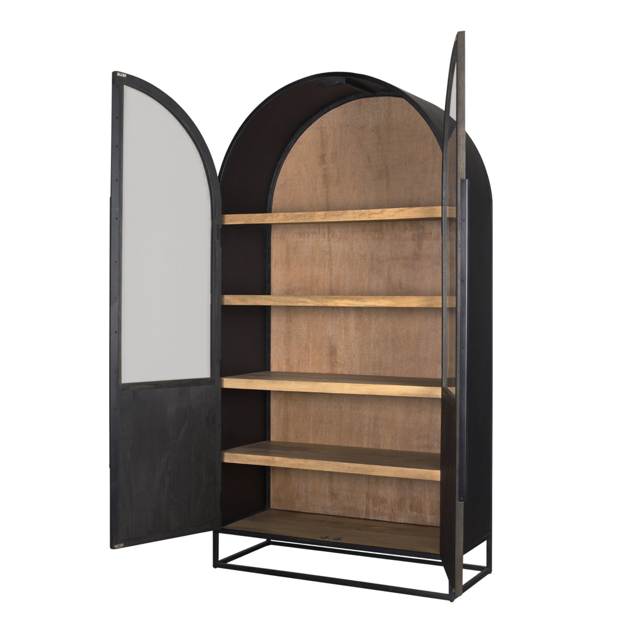 Vitrine en bois et métal style ferme avec porte vitrée et arche pour salle à manger