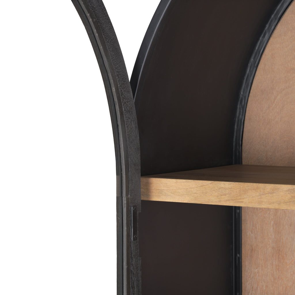 Vitrine en bois et métal style ferme avec porte vitrée et arche pour salle à manger