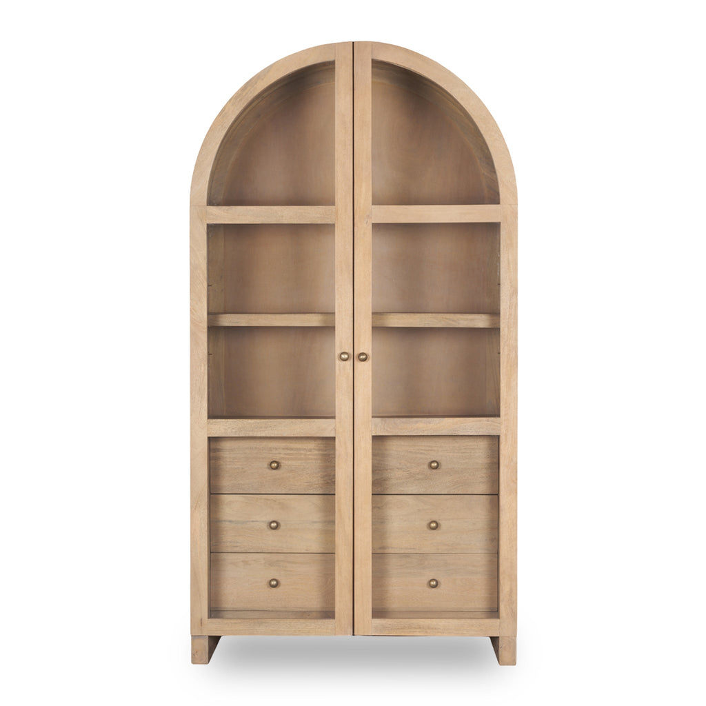 Meuble vitrine rustique en bois et verre avec tiroirs et étagère pour salon