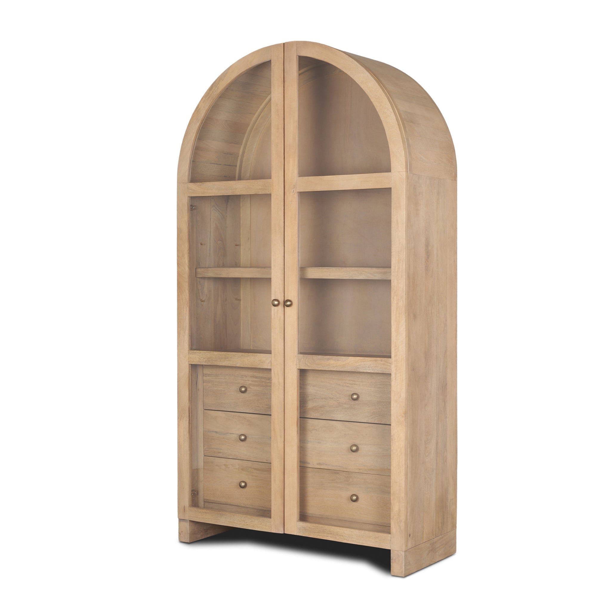 Meuble vitrine rustique en bois et verre avec tiroirs et étagère pour salon