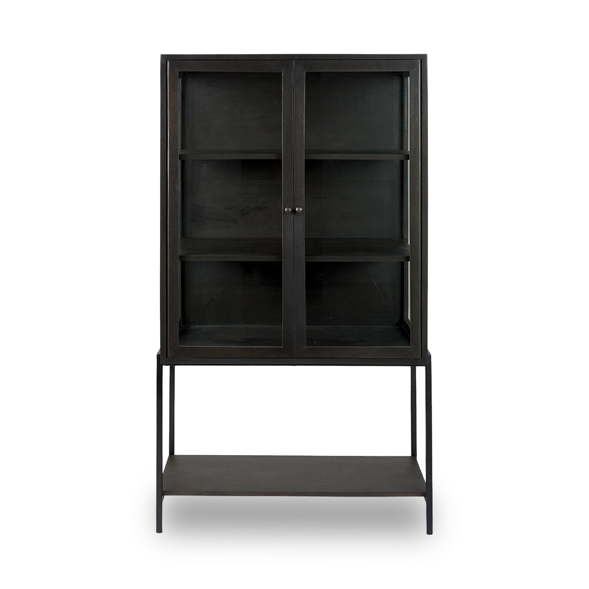 Farmhouse Wood & Metal Display Cabinet with Glass Shelf for Dining Room