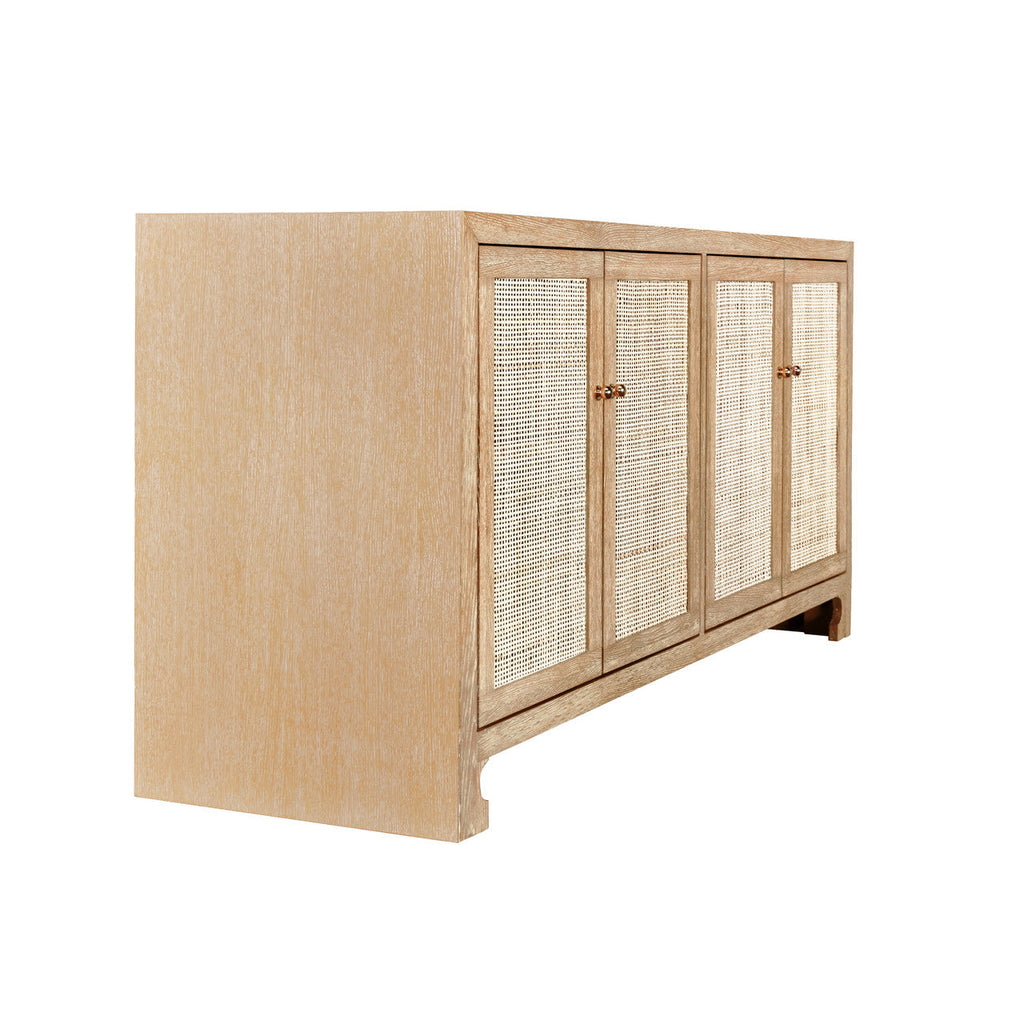 Meuble TV en bois côtier et rotin avec finition laquée pour salon