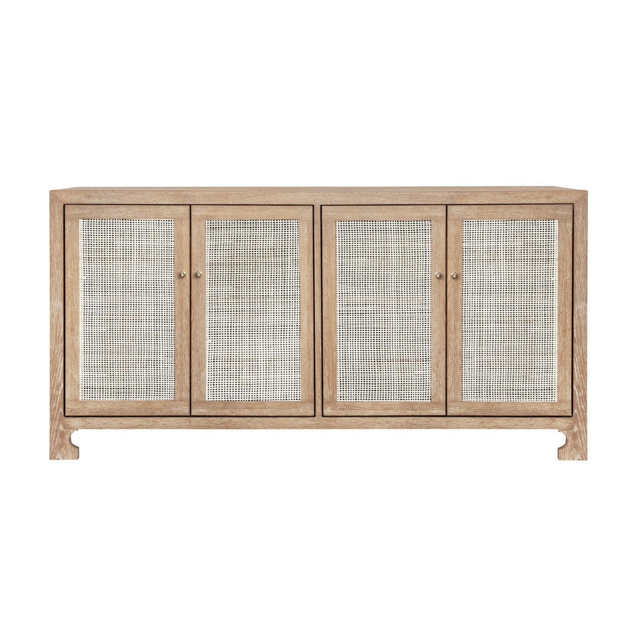 Coastal Wood & Rattan Media Cabinet with Lacquer Finish for Living Room