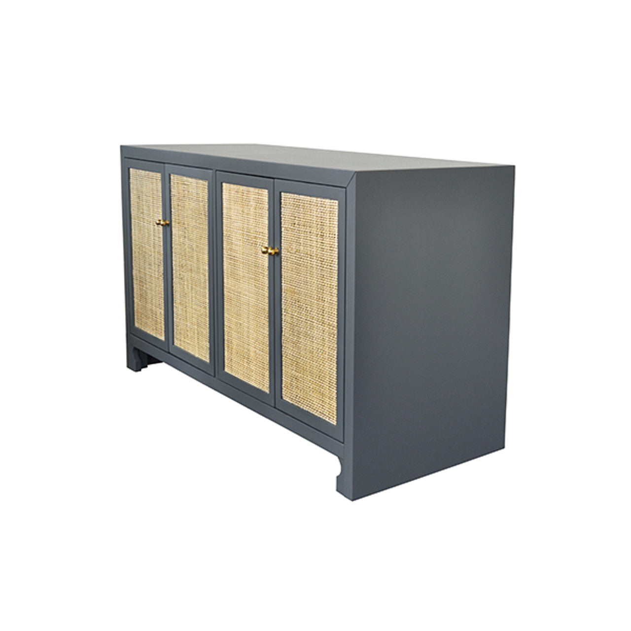 Coastal Wood & Rattan Media Cabinet with Lacquer Finish for Living Room