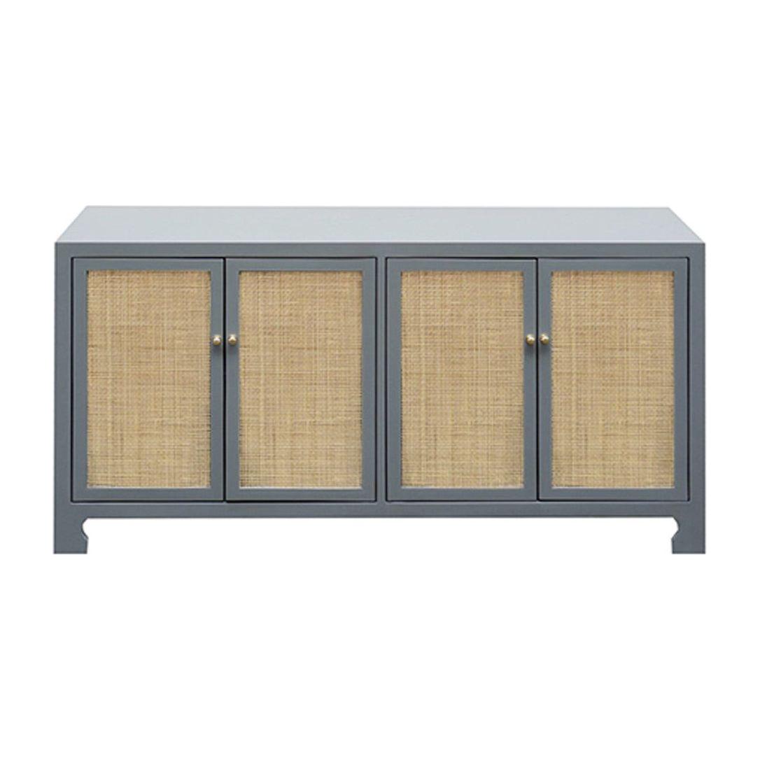 Coastal Wood & Rattan Media Cabinet with Lacquer Finish for Living Room