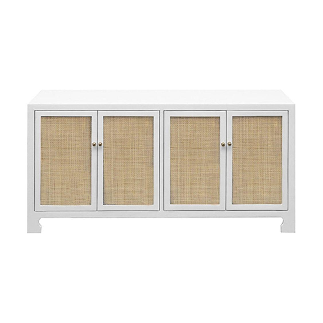 Coastal Wood & Rattan Media Cabinet with Lacquer Finish for Living Room