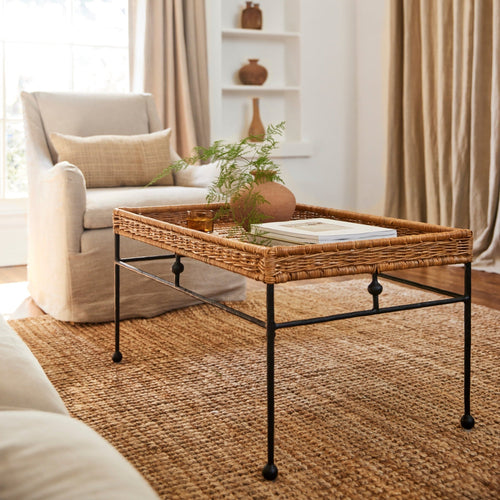 Coastal Wicker & Metal Coffee Table for Indoor & Outdoor Living Room
