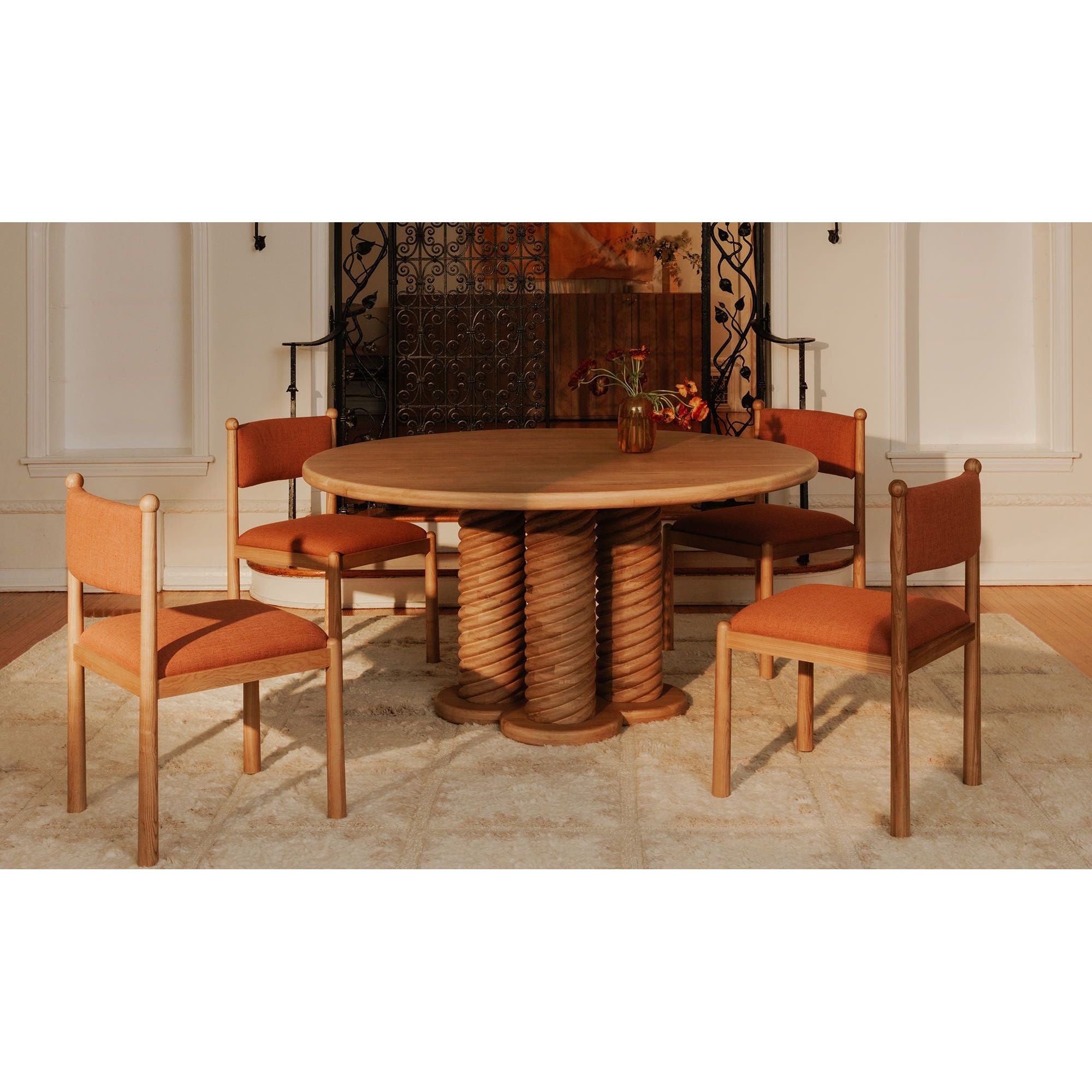 Scandinavian Oak Wood Round Dining Table with Braided Base for Dining Room