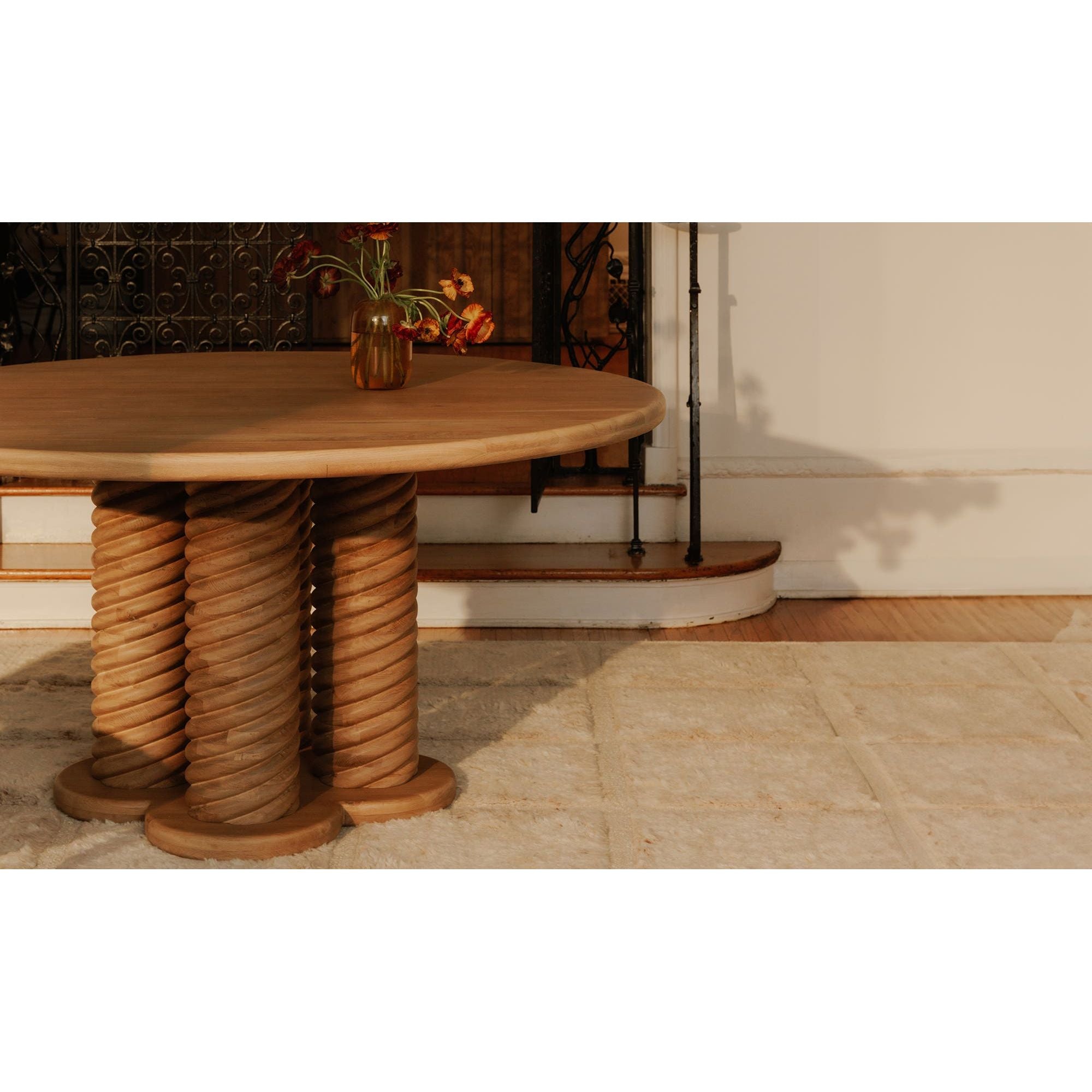 Scandinavian Oak Wood Round Dining Table with Braided Base for Dining Room
