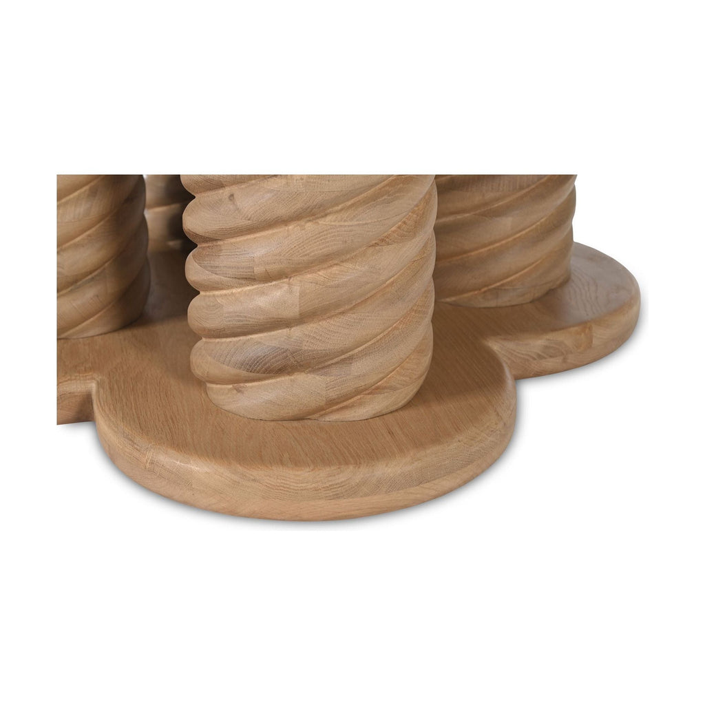 Table à manger ronde en bois de chêne scandinave avec piètement tressé pour salle à manger