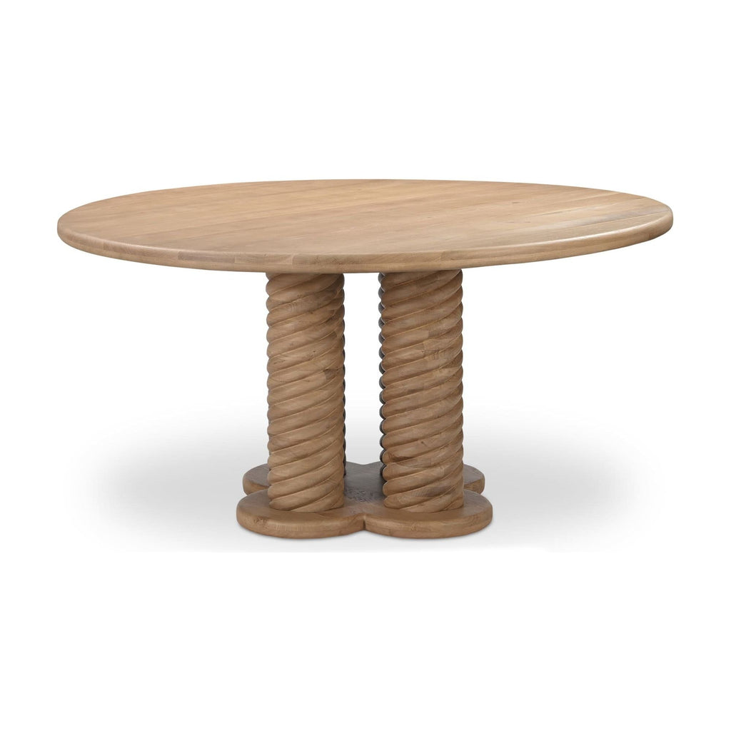 Table à manger ronde en bois de chêne scandinave avec piètement tressé pour salle à manger