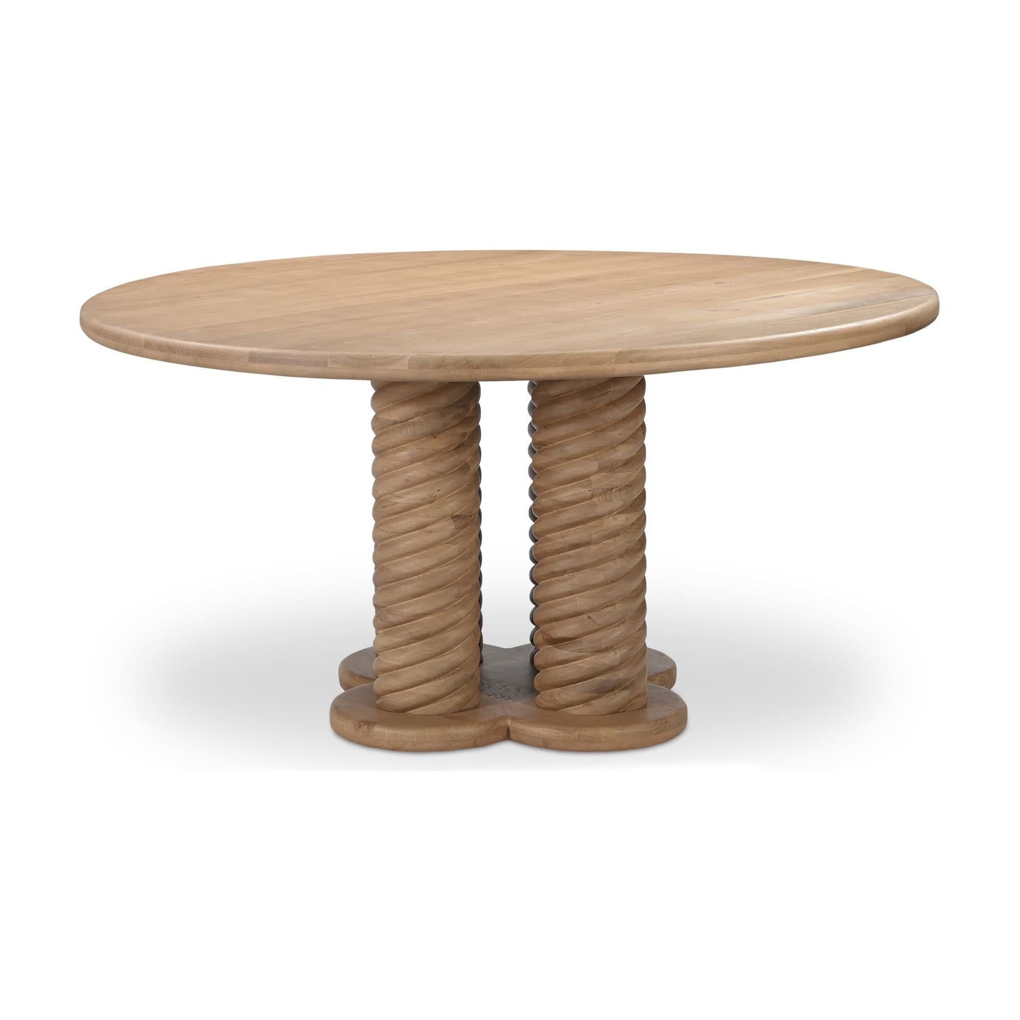 Scandinavian Oak Wood Round Dining Table with Braided Base for Dining Room