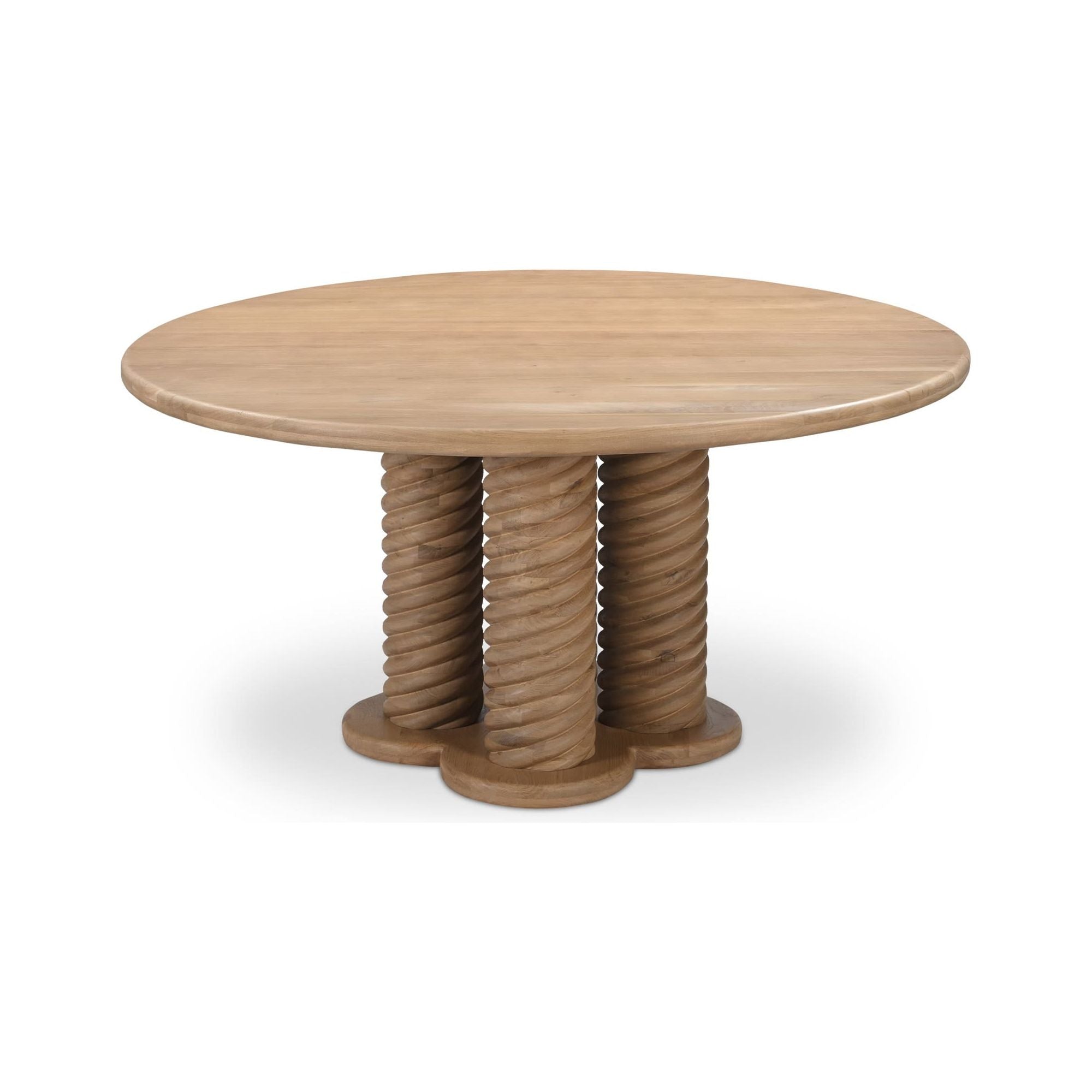 Table à manger ronde en bois de chêne scandinave avec piètement tressé pour salle à manger