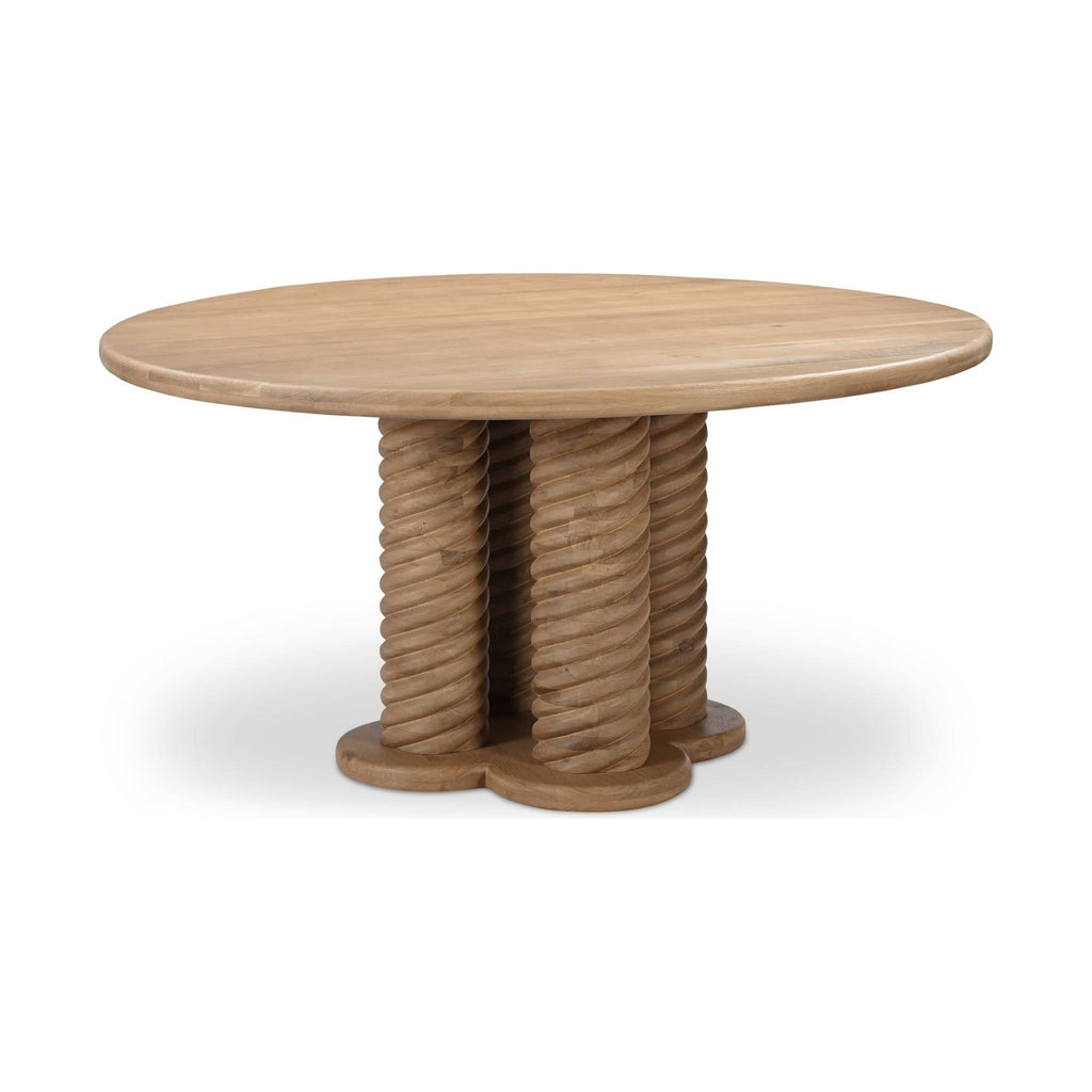Table à manger ronde en bois de chêne scandinave avec piètement tressé pour salle à manger