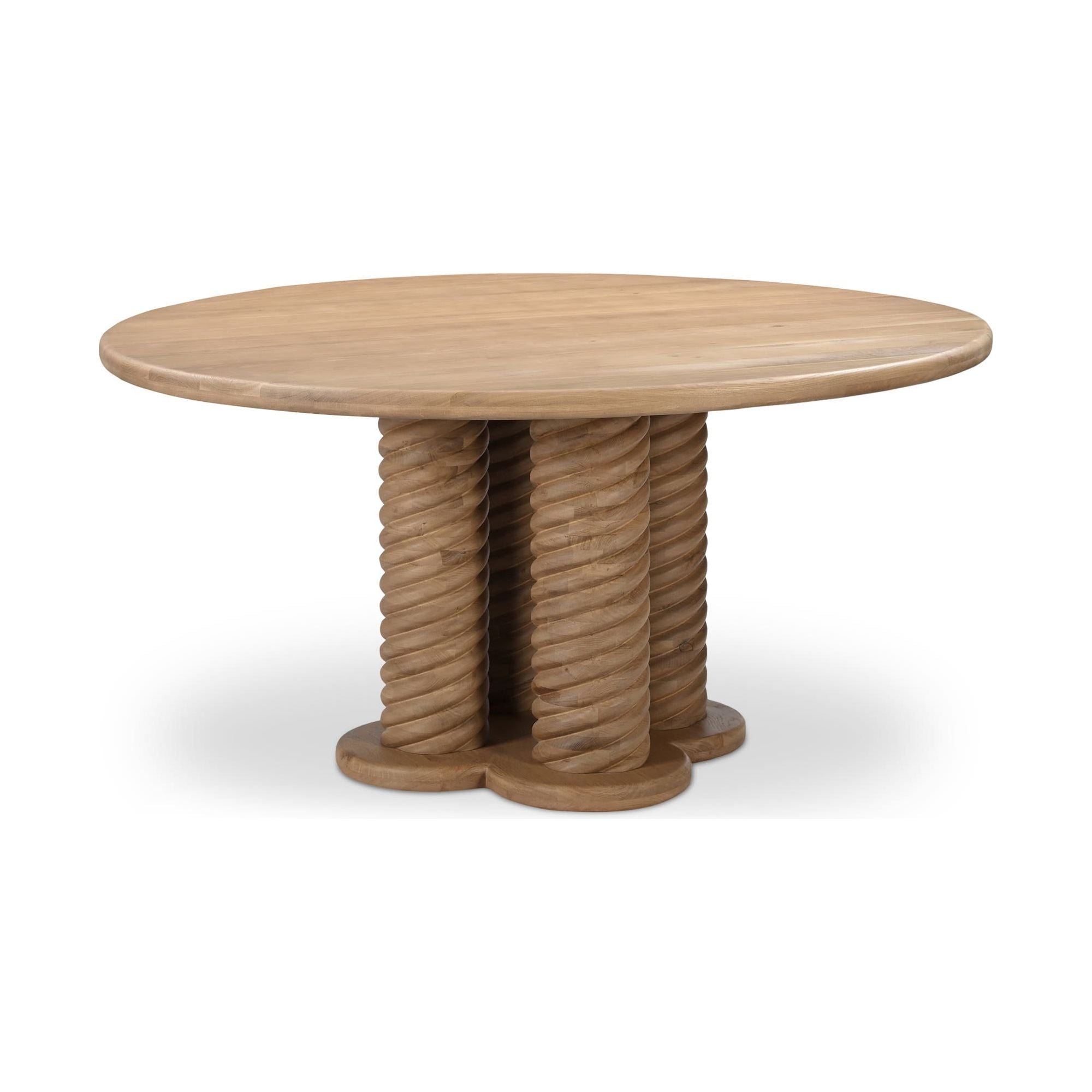 Table à manger ronde en bois de chêne scandinave avec piètement tressé pour salle à manger