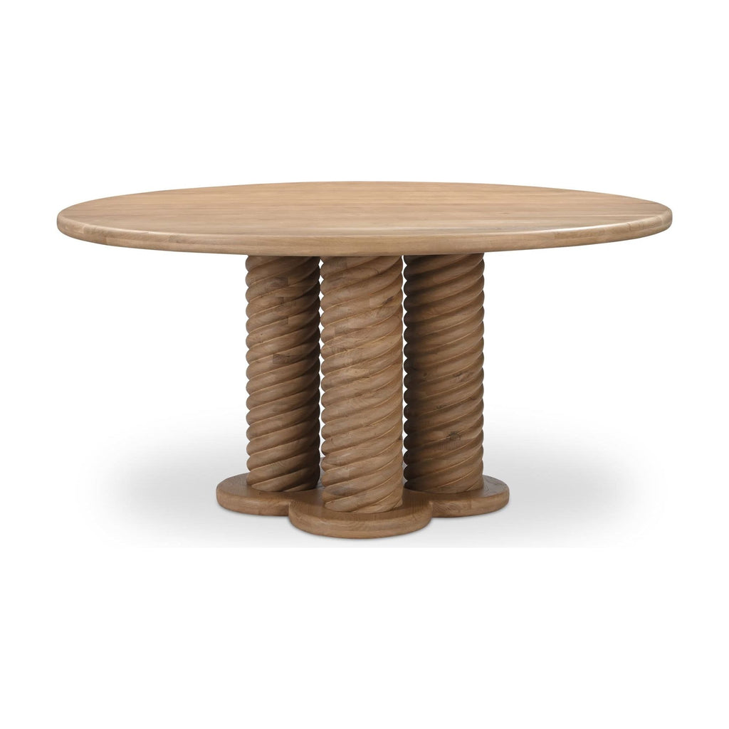 Table à manger ronde en bois de chêne scandinave avec piètement tressé pour salle à manger