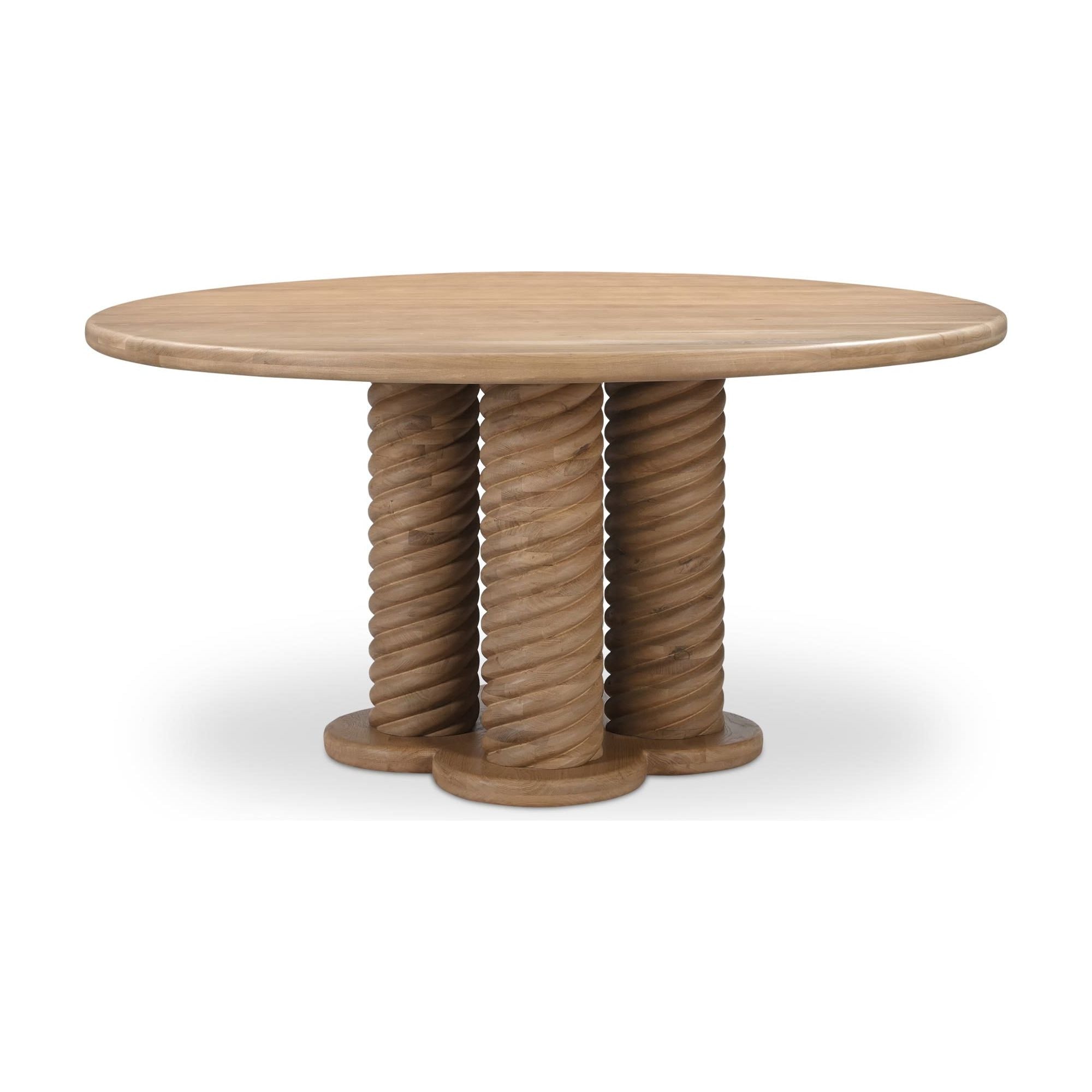 Scandinavian Oak Wood Round Dining Table with Braided Base for Dining Room