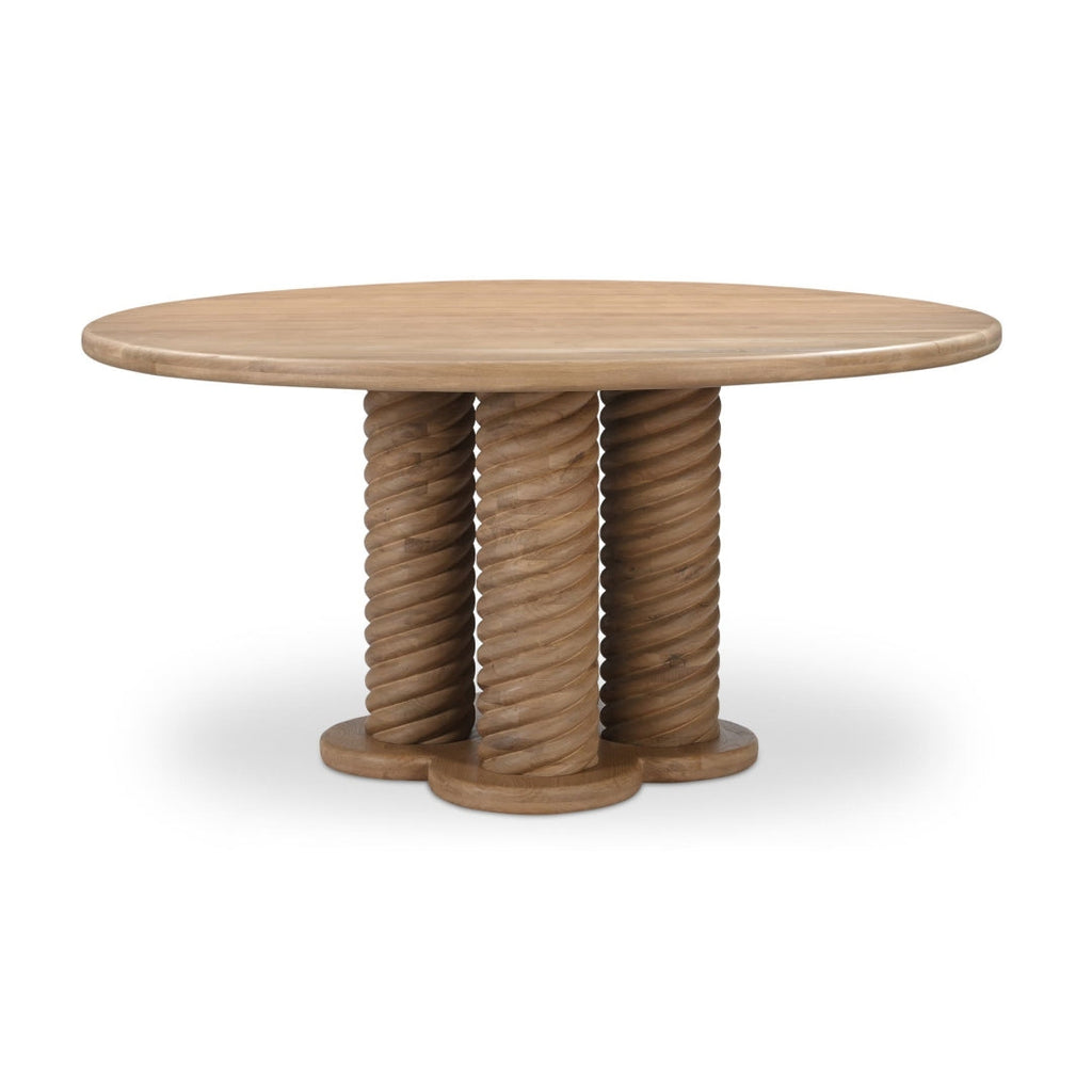 Table à manger ronde en bois de chêne scandinave avec piètement tressé pour salle à manger