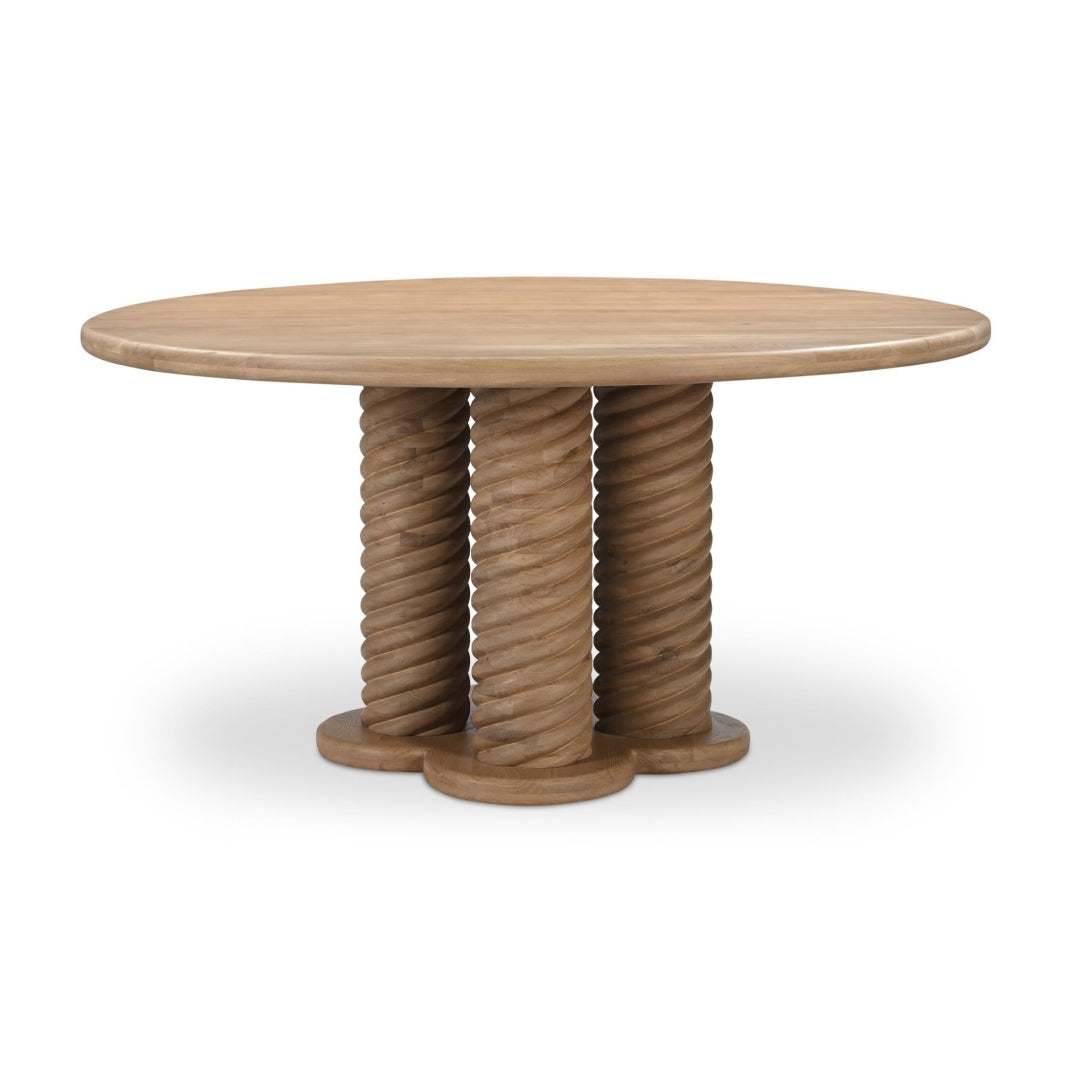 Scandinavian Oak Wood Round Dining Table with Braided Base for Dining Room