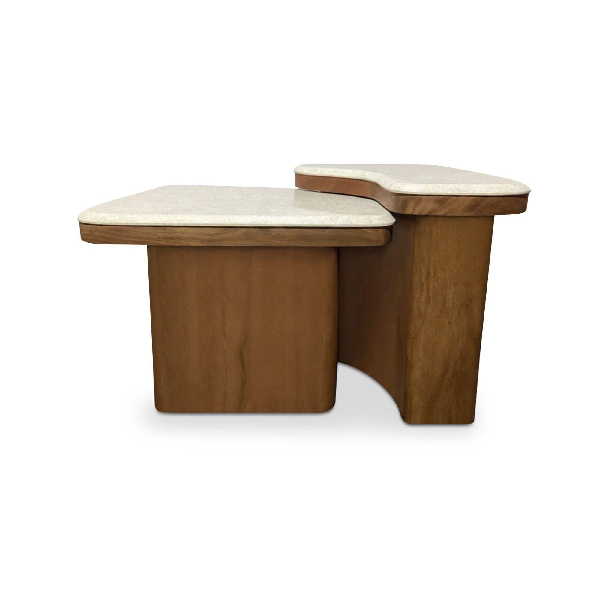 Tables basses gigognes modernes en bois et métal à 2 niveaux pour salon