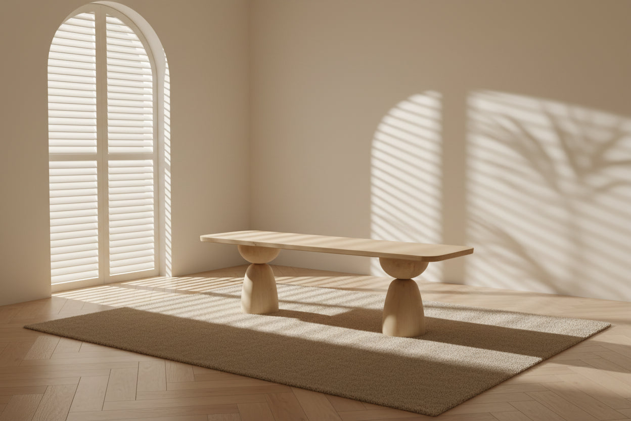 Contemporary Wood & Metal Dining Table with Sculptural Base for Dining Room