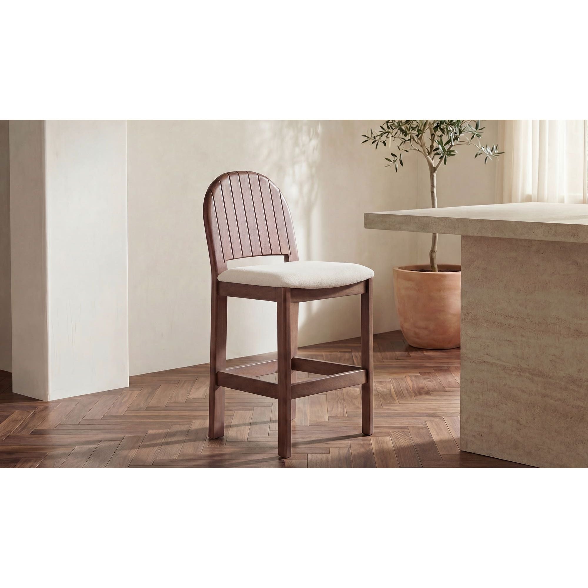 Tabouret de comptoir sans bras en bois rembourré moderne avec coussin pour salle à manger