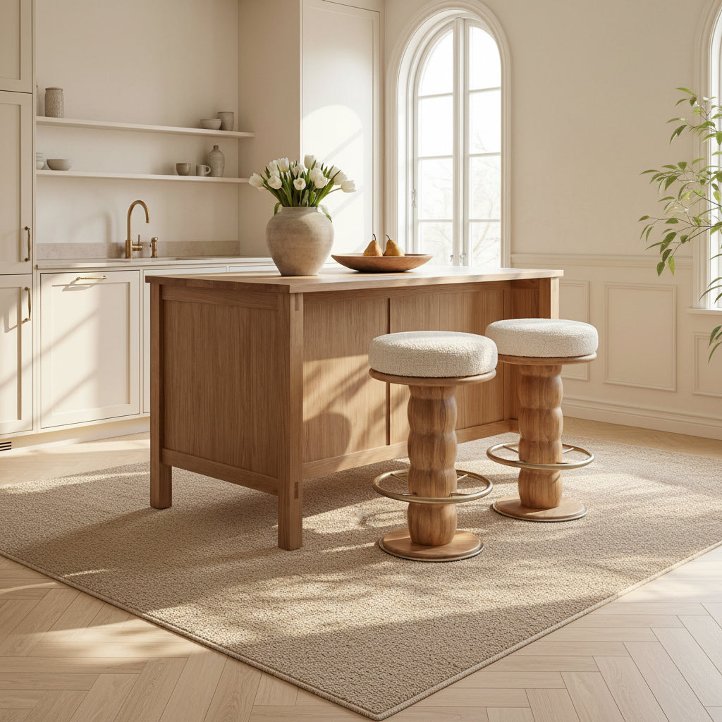 Modern Upholstered Wood Swivel Counter Stool with Metal Base for Dining Room