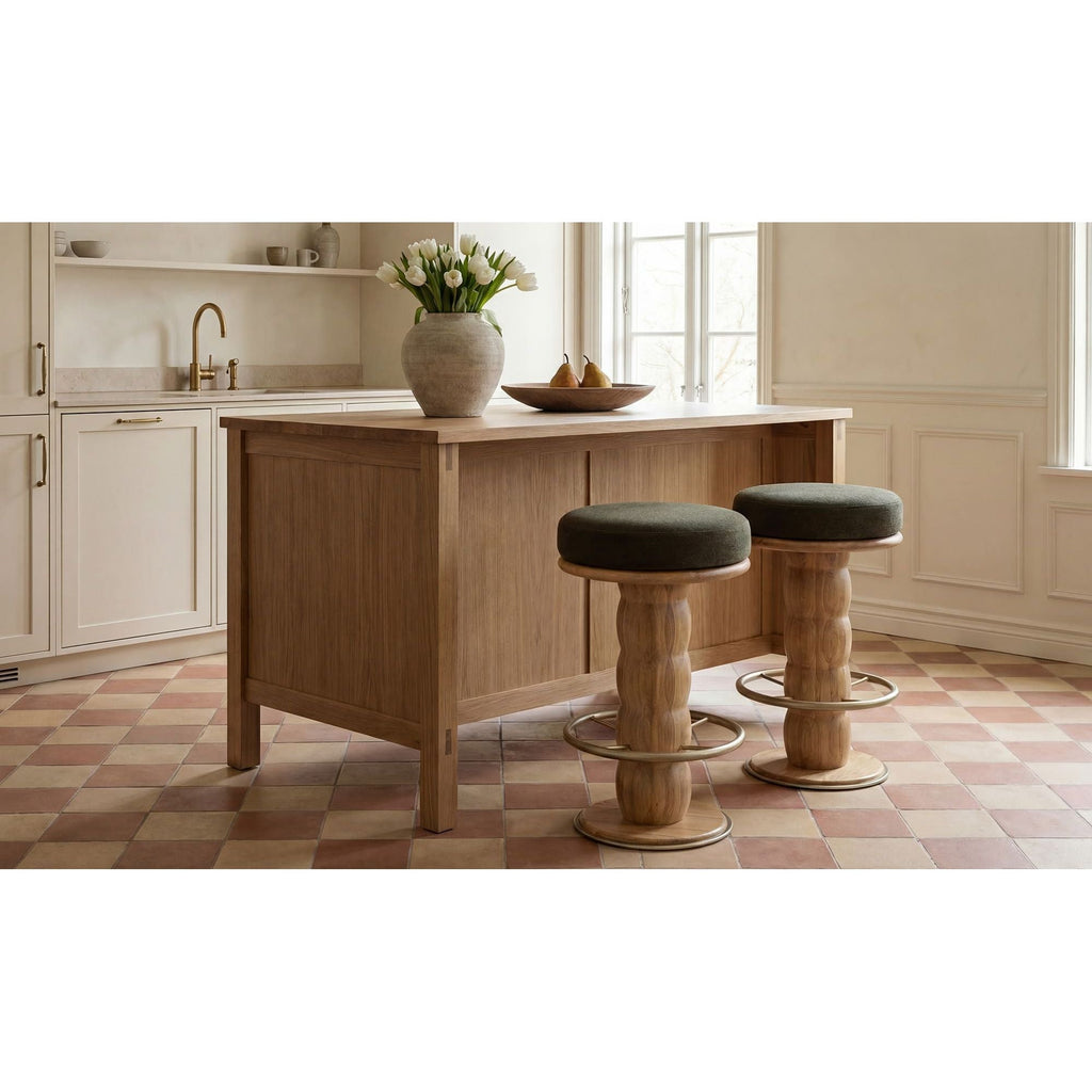 Modern Upholstered Wood Swivel Counter Stool with Metal Base for Dining Room
