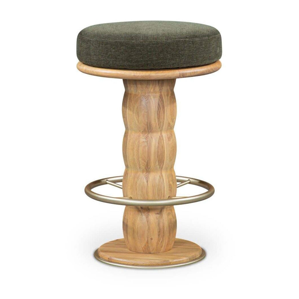 Modern Upholstered Wood Swivel Counter Stool with Metal Base for Dining Room