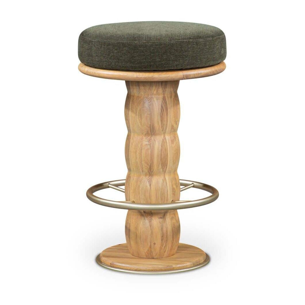 Modern Upholstered Wood Swivel Counter Stool with Metal Base for Dining Room