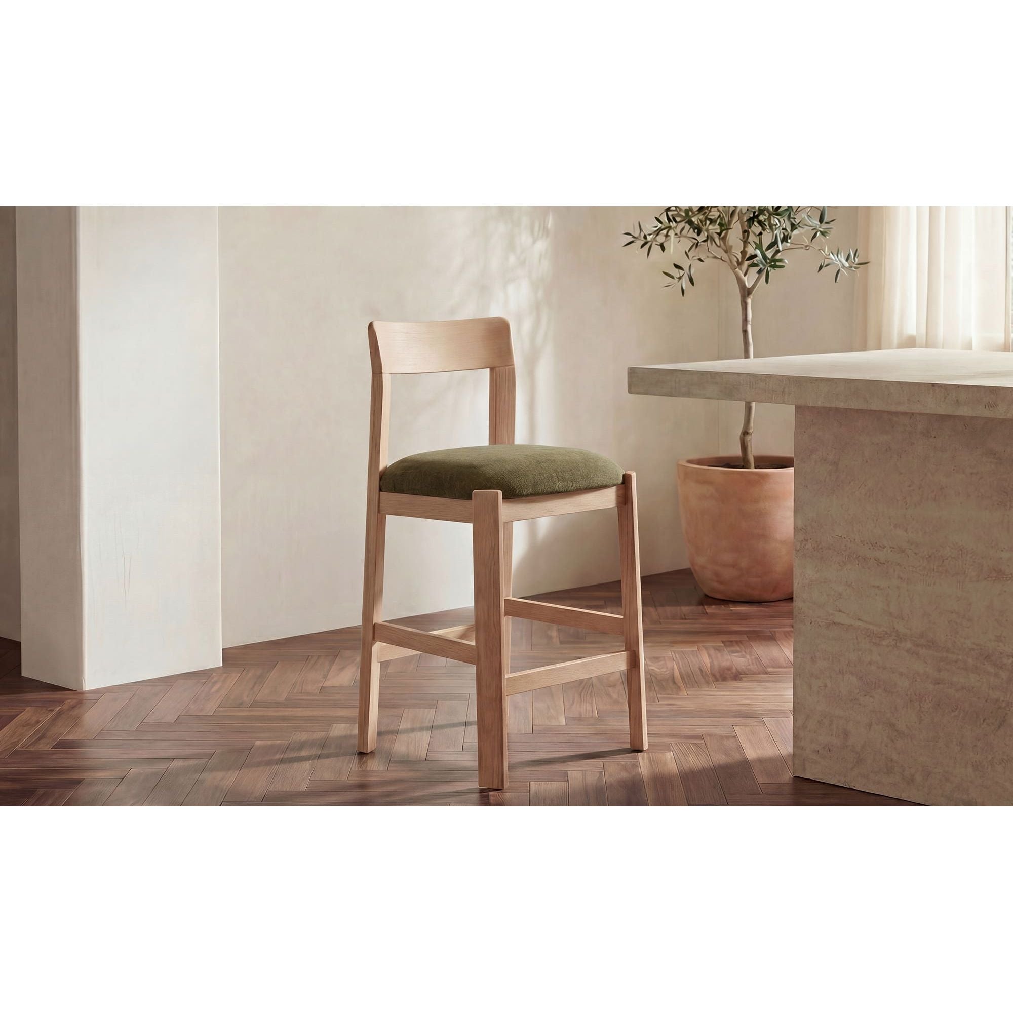 Tabouret de comptoir moderne en bois capitonné avec coussin d'assise pour salle à manger