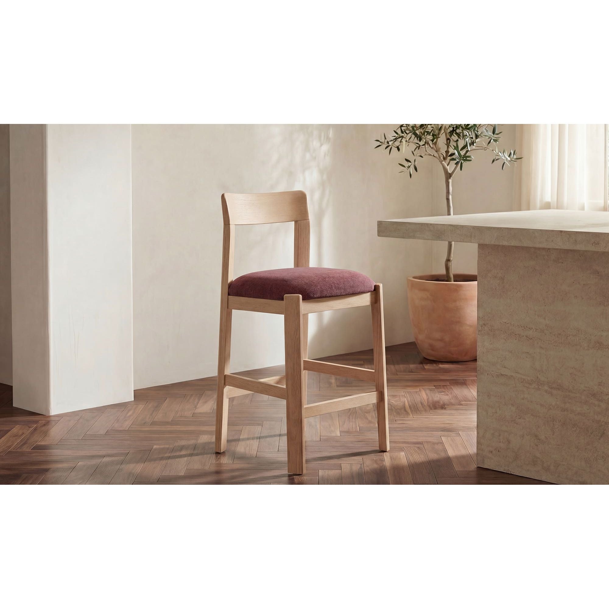 Modern Upholstered Wood Counter Stool with Cushion Seat for Dining Room