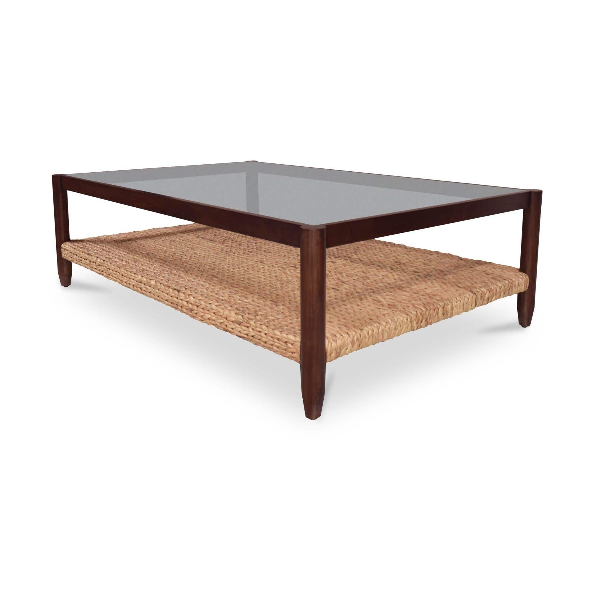 Table basse en bois et métal de style campagnard avec étagère à lattes pour salon