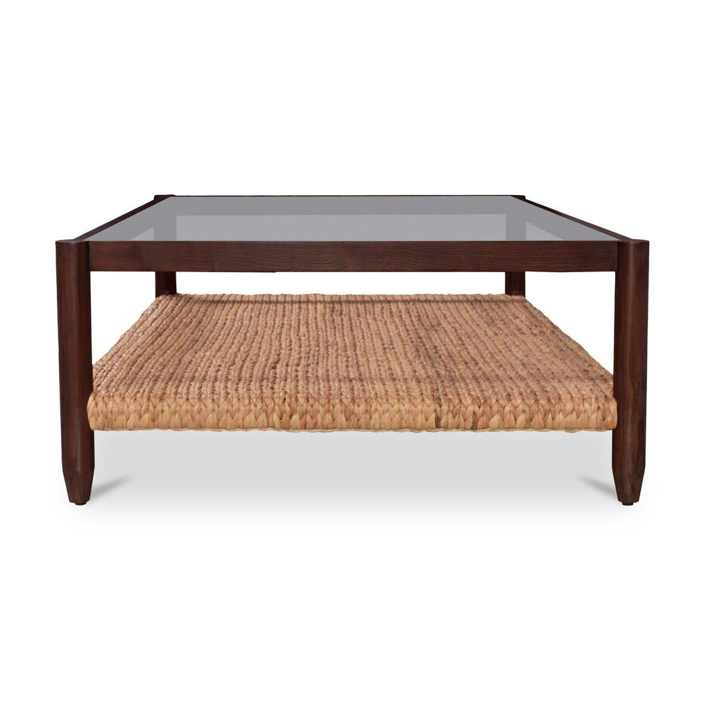 Table basse en bois et métal de style campagnard avec étagère à lattes pour salon