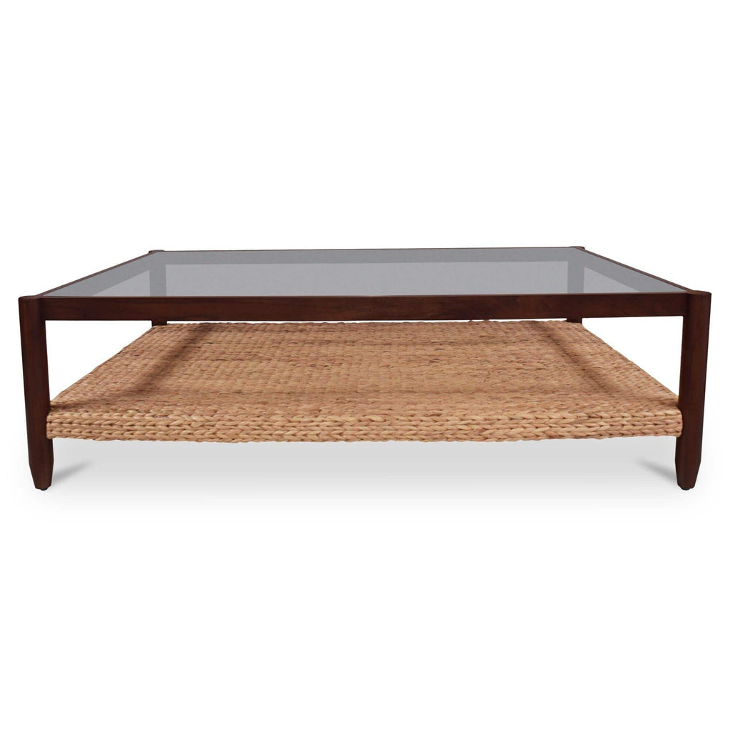 Table basse en bois et métal de style campagnard avec étagère à lattes pour salon