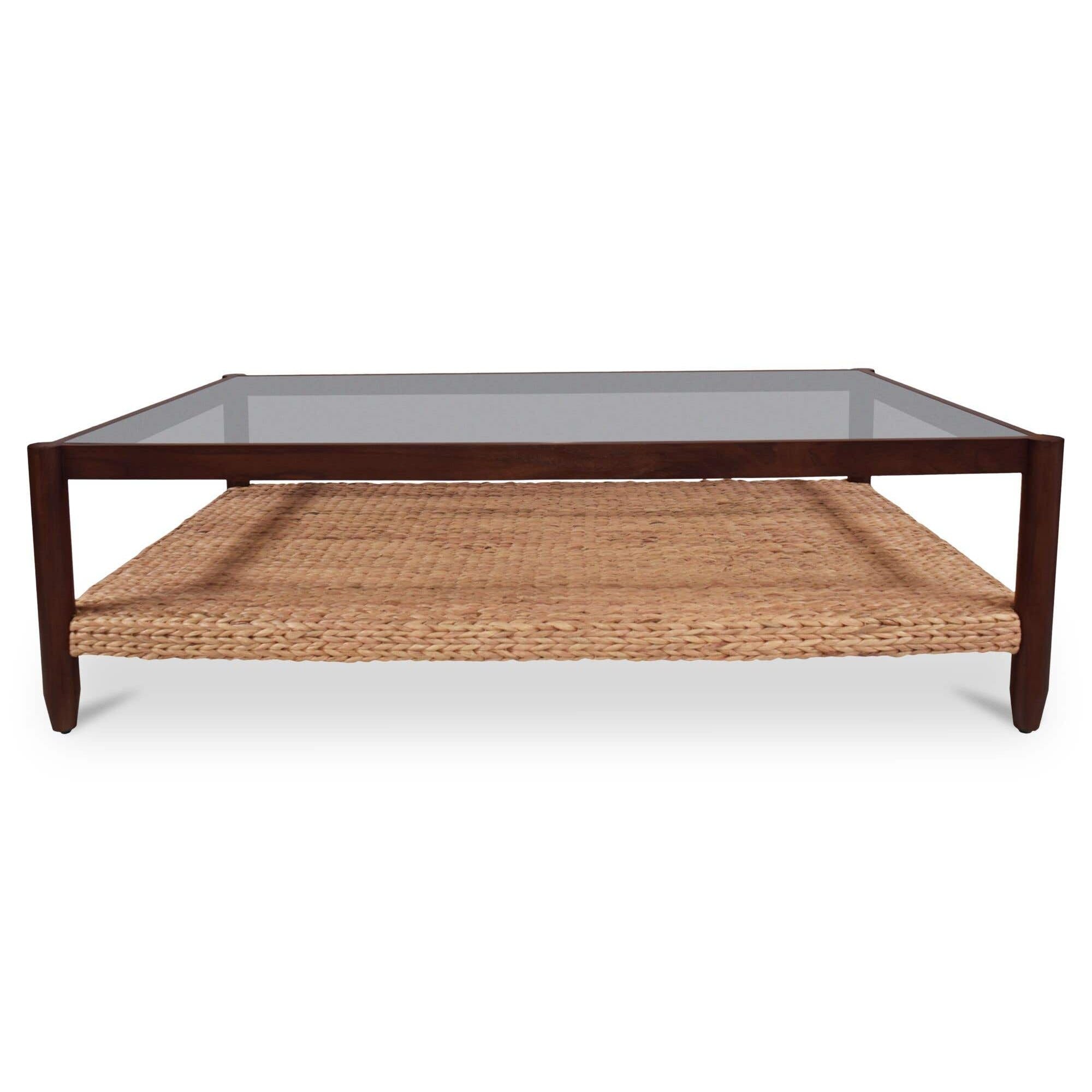 Table basse en bois et métal de style campagnard avec étagère à lattes pour salon