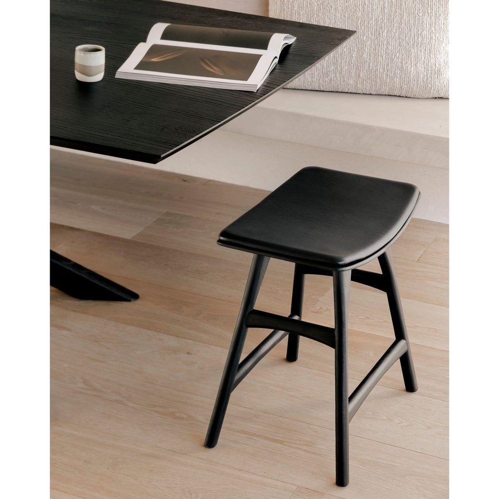 Tabouret de salle à manger en chêne et cuir scandinave avec assise coussinée